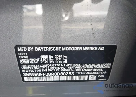2024 BMW 330I from USA, damaged, VIN 3MW69FF08R8D80263